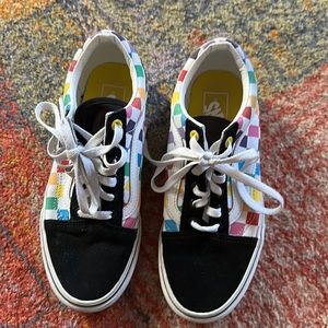 Vans. Men’s 6. Rainbow check pattern and  black suede